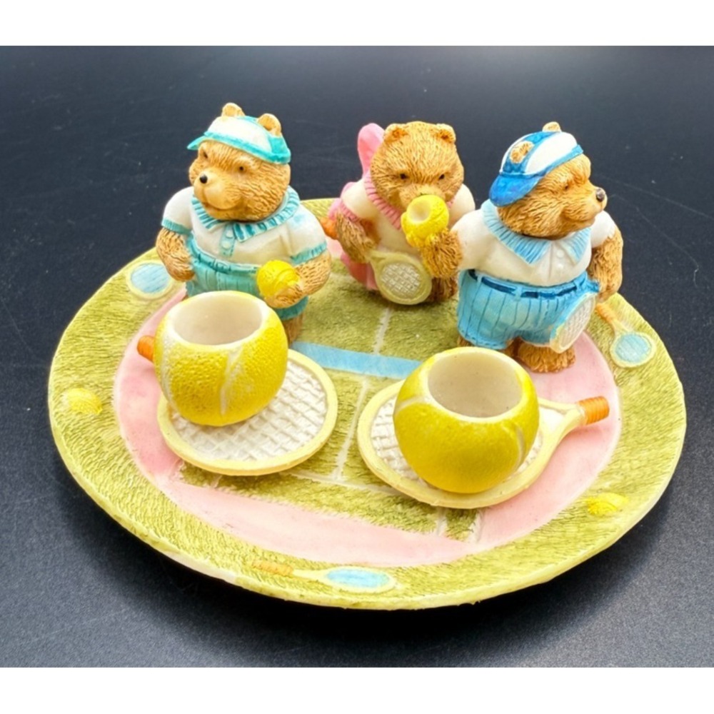 Miniature Popular Imports Tennis Bears Tea Set, Resin, Sports, 1994, VTG